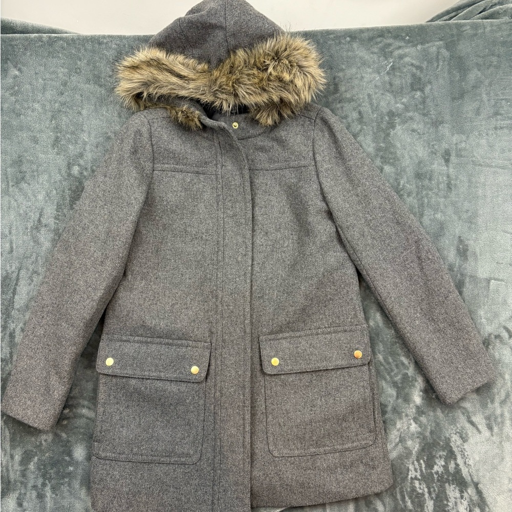 J Crew Mercantile wool coat w/ hood sz 2